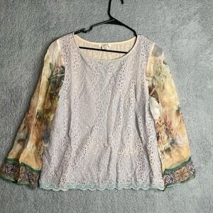 Sundance silk long sleeve sheer floral artsy lace boho boxy abstract medium